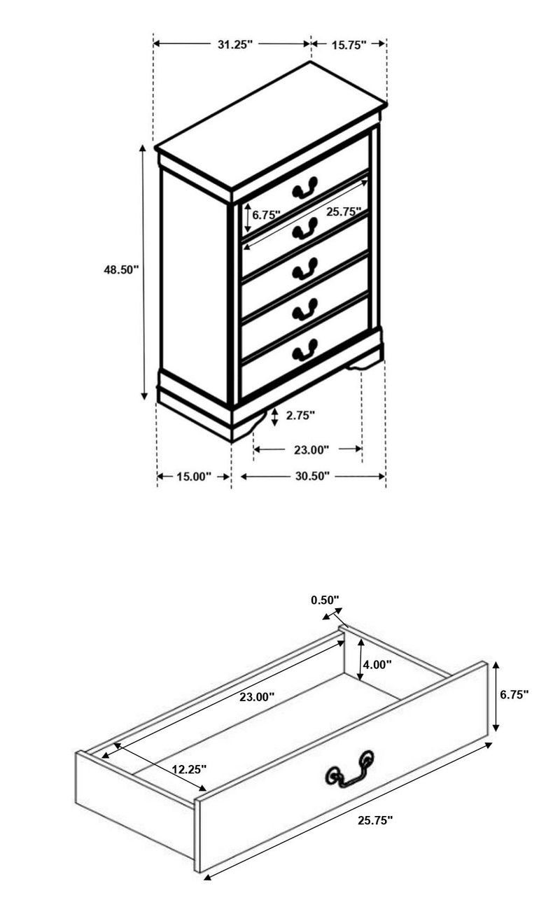 Louis Philippe 4 & 5 Piece Panel Bedroom Set with High Headboard E.king & Full