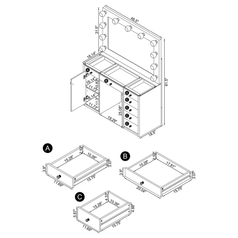 Acena Makeup Vanity Table with LED Mirror