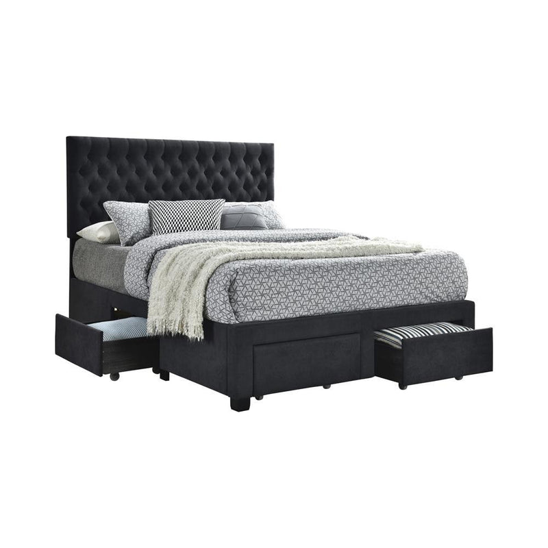 Soledad Eastern King, Full, & Queen 4-drawer Button Tufted Storage Bed Black & White