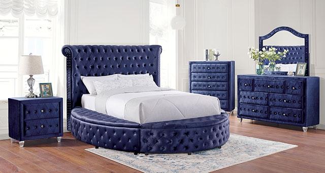 SANSOM E.King & Queen Bed, Black, Blue, & Grey