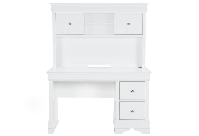 POMPEI METALLIC WHITE DESK WITH HUTCH