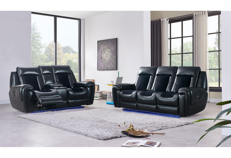 U0700 BLANCHE BLACK/VELVET POWER RECLINING SOFA / POWER CONSOLE RECLINING LOVESEAT