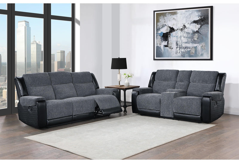 U5914 GREY/BLACK RECLINING SOFA/CONSOLE RECLINING LOVESEAT