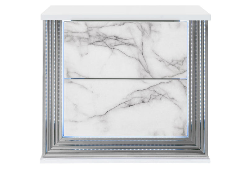 YLIME WHITE MARBLE NIGHTSTAND WITH LED