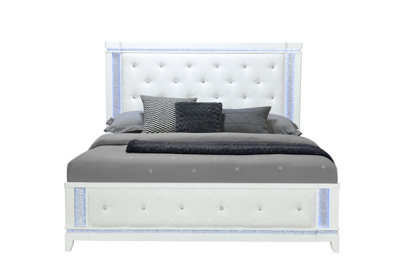 ALINA WHITE KING BED WITH LED