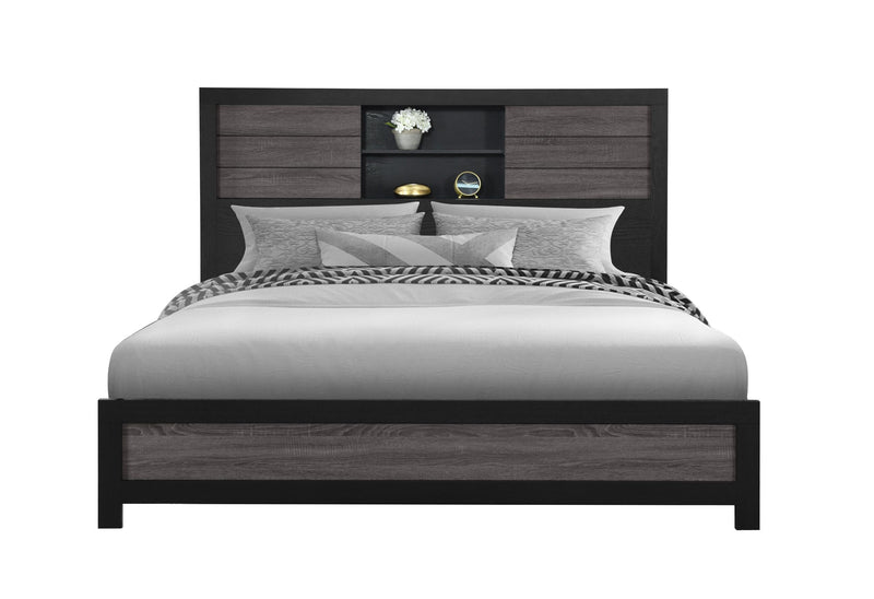 LISBON GREY/BLACK BOOKCASE KING BED