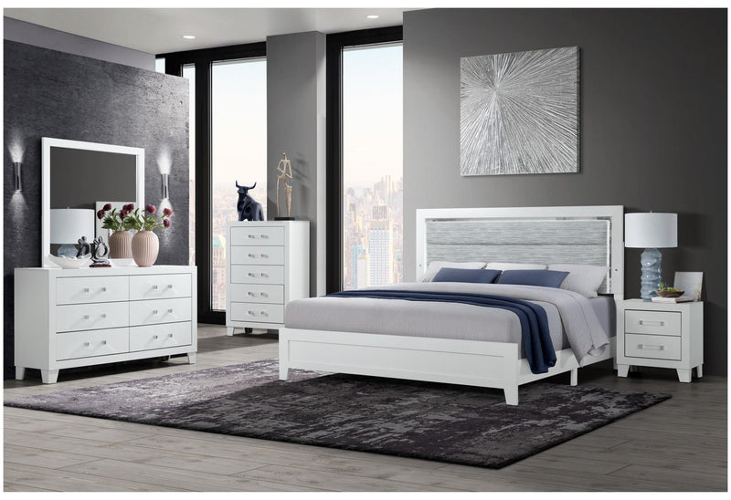 LUCCIA WHITE KING BED GROUP WITH LED