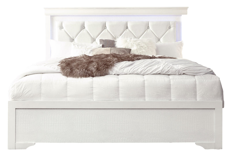 Pompei Metallic White Bed With Led