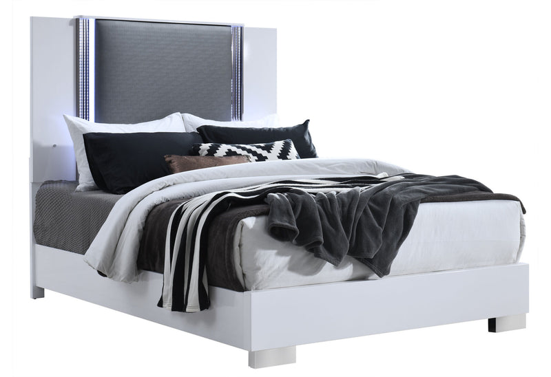 Ylime Smooth White Bed With Led Fully Slatted