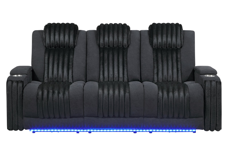 U8000 BLACK PWR REC SOFA W/PHR, DDT, READING LIGHT & LED LIGHT