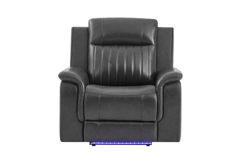 U8879 CHARCOAL PWR REC SOFA/PWR CON REC LOVESEAT W/LED & GL SS