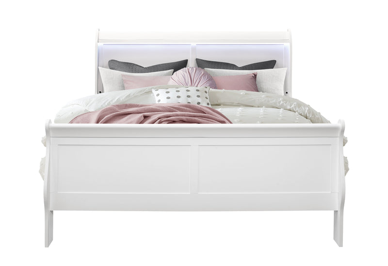 CHARLIE WHITE QUEEN BED WITH LED, DRESSER, MIRROR AND NIGTHSTAND