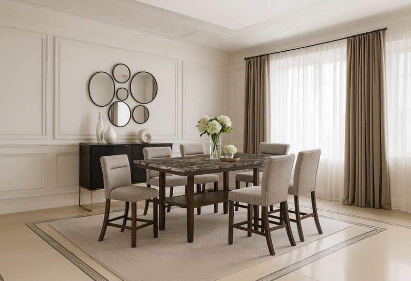 D4355 BROWN BAR TABLE WITH 8 BAR STOOLS