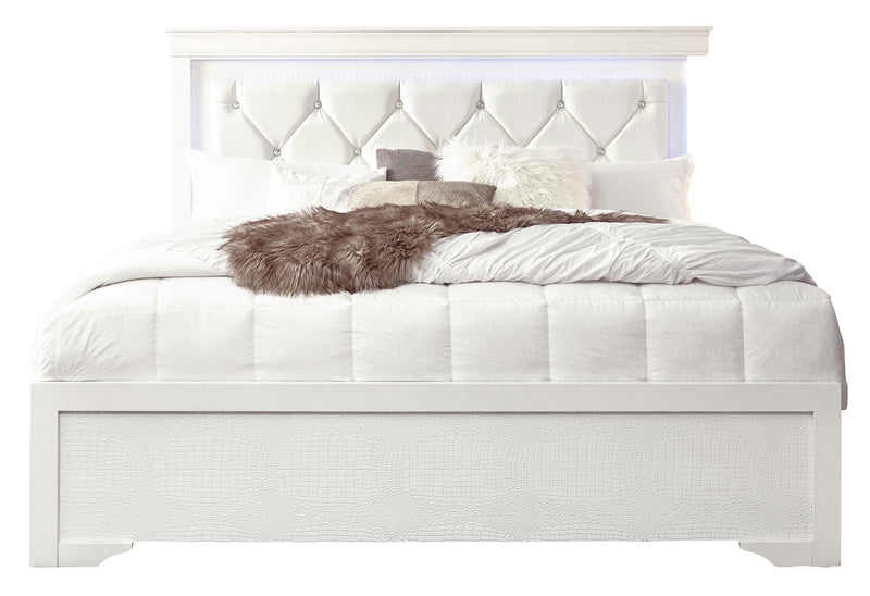 POMPEI METALLIIC WHITE KING BED WITH LED