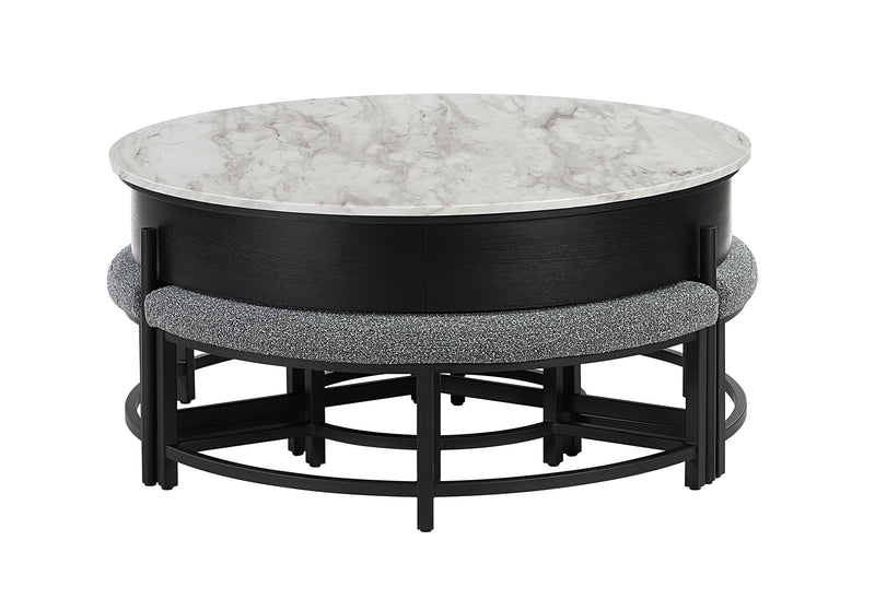 T42 BLACK COFFEE TABLE WITH 3 STOOLS