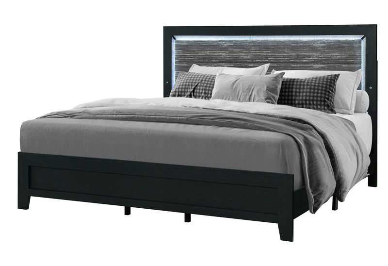 REID BLACK KING BED GROUP WITH LED