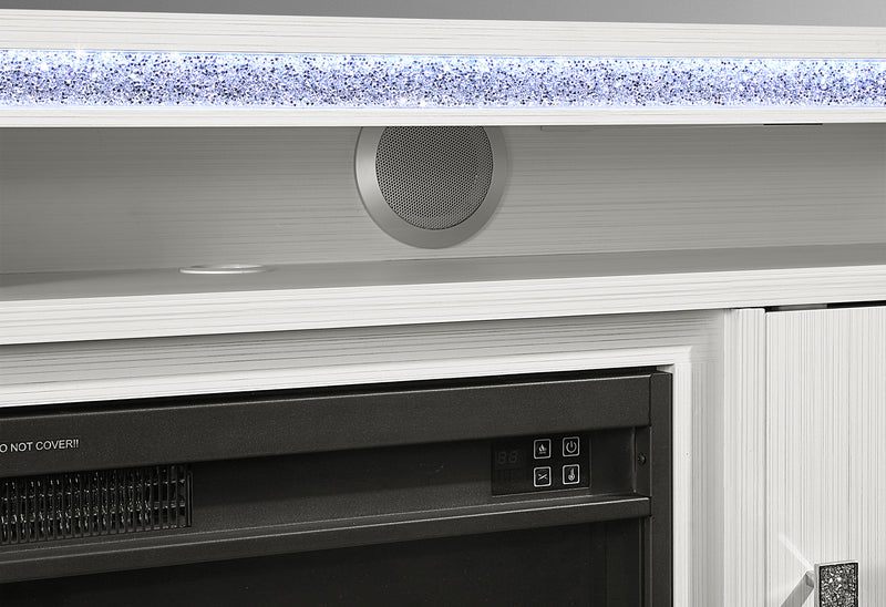 LILY WHITE ENTERTAINMENT UNIT 72 W/ LED, SPEAKERS, CRYSTAL INSERTS